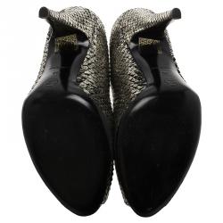 Pre Owned حذاء كعب عالى شانيل مقدمة مفتوحة جلد ثعبان فضى ميتاليك مقاس 39