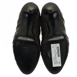 Chanel Dark Grey Pleated Leather Camellia Ankle Boots Size 38.5