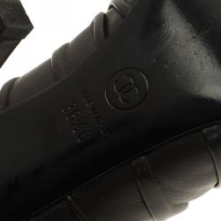 Chanel Dark Grey Pleated Leather Camellia Ankle Boots Size 38.5