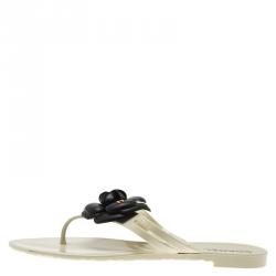 Pre Owned Chanel Monochrome Jelly Camellia Thong Sandals Size 39