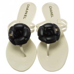 Pre Owned Chanel Monochrome Jelly Camellia Thong Sandals Size 39