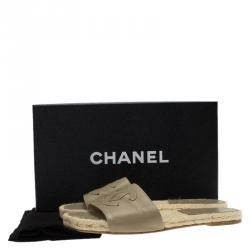مملوكة مسبقًا Chanel Beige Leather CC Espadrille Slides Size 38