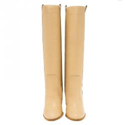 Chanel Beige Leather Wedge Knee Boots Size 35