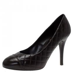 Pre Owned حذاء كعب عالي شانيل جلد بني مبطن CC مقاس 39