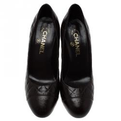 Pre Owned حذاء كعب عالي شانيل جلد بني مبطن CC مقاس 39