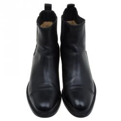 Pre Owned Chanel Black Leather Chelsea Ankle Boots Size 40