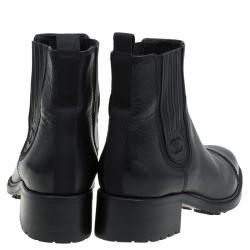 Pre Owned Chanel Black Leather Chelsea Ankle Boots Size 40