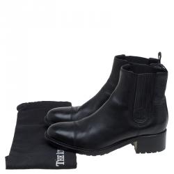Pre Owned Chanel Black Leather Chelsea Ankle Boots Size 40