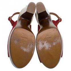 Chanel Red Suede Wooden Block Heel Slingback Sandals Size 39