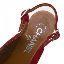 Chanel Red Suede Wooden Block Heel Slingback Sandals Size 39