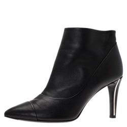 Chanel Black Leather Cap Toe Ankle Boots Size 38