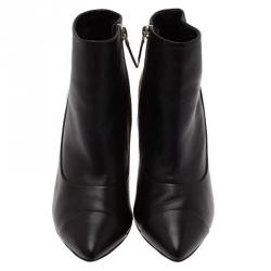 Chanel Black Leather Cap Toe Ankle Boots Size 38