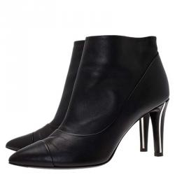 Chanel Black Leather Cap Toe Ankle Boots Size 38