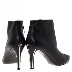 Chanel Black Leather Cap Toe Ankle Boots Size 38