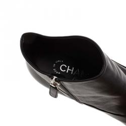 Chanel Black Leather Cap Toe Ankle Boots Size 38