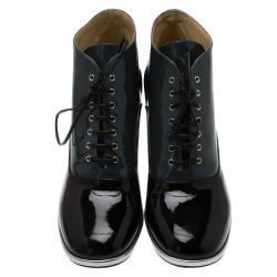 Chanel Bi Color Leather Cap Toe Lace Up Booties Size 38