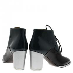 Chanel Bi Color Leather Cap Toe Lace Up Booties Size 38