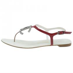 Pre Owned Chanel Red Leather CC Logo Thong Sandals Size 39