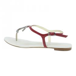 Pre Owned Chanel Red Leather CC Logo Thong Sandals Size 39