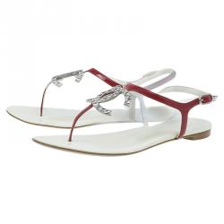Pre Owned Chanel Red Leather CC Logo Thong Sandals Size 39