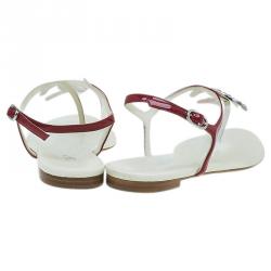 Pre Owned Chanel Red Leather CC Logo Thong Sandals Size 39