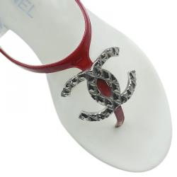 Pre Owned Chanel Red Leather CC Logo Thong Sandals Size 39