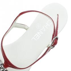 Pre Owned Chanel Red Leather CC Logo Thong Sandals Size 39