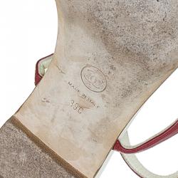 Pre Owned Chanel Red Leather CC Logo Thong Sandals Size 39