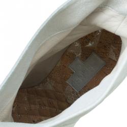 Chanel Metallic Leather Peep Toe Wedge Ankle  Boots Size 38