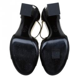 Chanel Black Patent And Suede Block Heel  T- Strap Sandals Size 37