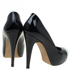 Pre Owned Chanel Black & White Patent CC Cap Toe Pumps Size 37