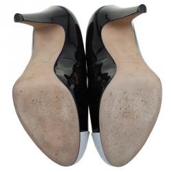 Pre Owned Chanel Black & White Patent CC Cap Toe Pumps Size 37