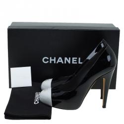 Pre Owned Chanel Black & White Patent CC Cap Toe Pumps Size 37