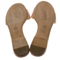 Chanel Pink Camellia Embellished Leather Flat Slides Size 38.5