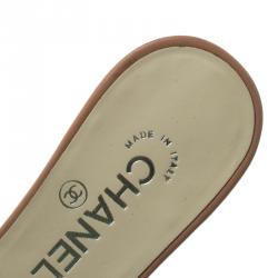 Chanel Pink Camellia Embellished Leather Flat Slides Size 38.5