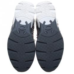 مملوكة مسبقًا Chanel Grey Tweed and Leather Lace Up  Sneakers Size 36.5