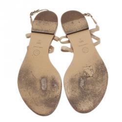 Pre Owned Chanel White Pearl and Lace Thong Sandals Size 38.5