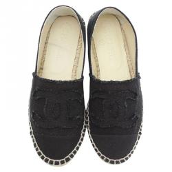 Pre Owned Chanel Black Canvas CC Espadrilles Size 36
