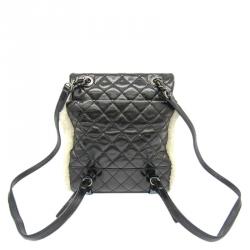 Pre Owned Chanel Bi Color Quilted Leather/Shearling Small Mountain Backpack