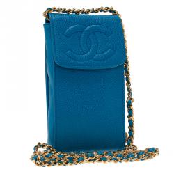 Pre Owned Chanel Blue CC Leather Crossbody Phone Pouch