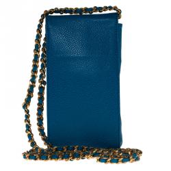 Pre Owned Chanel Blue CC Leather Crossbody Phone Pouch