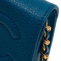 Pre Owned Chanel Blue CC Leather Crossbody Phone Pouch