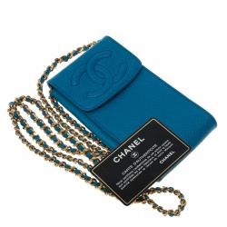 Pre Owned Chanel Blue CC Leather Crossbody Phone Pouch
