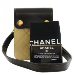 Pre Owned Chanel Bi Color Quilted Lambskin Mini Pouch Bag