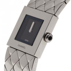 Pre Owned Chanel Black Stainless Steel Matelasse Women's Wristwatch 19MM
