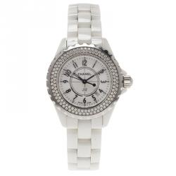 Pre Owned Chanel White Ceramic J12 Diamond H0967 Women's Wristwatch 33MM