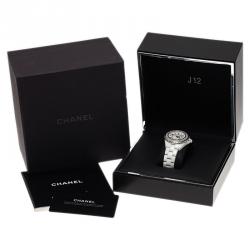 Pre Owned Chanel White Ceramic J12 Diamond H0967 Women's Wristwatch 33MM