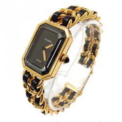 Pre Owned ساعة يد نسائية شانيل بريميير ستانلس ستيل مطلي ذهب سوداء 20مم