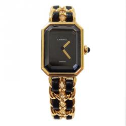Pre Owned ساعة يد نسائية شانيل بريميير ستانلس ستيل مطلي ذهب سوداء 20مم