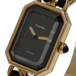 Pre Owned Chanel Black Gold-Plated Stainless Steel Premiere Women's Wristwatch 20MM